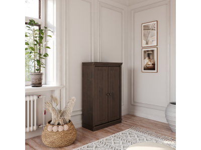 Estante de madeira com 1,19 m com acabamento liso na cor nibs e duas portas / Coleção biblioteca